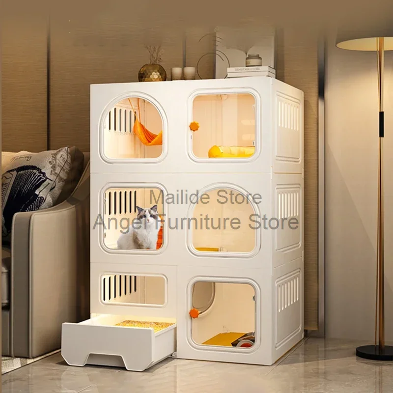 

Nordic Cat Cages with Toilet Transparent Cat House Luxury Cat Villa Home Indoor Cat Cabinet Cat Litter Box Integrated Cat Cage