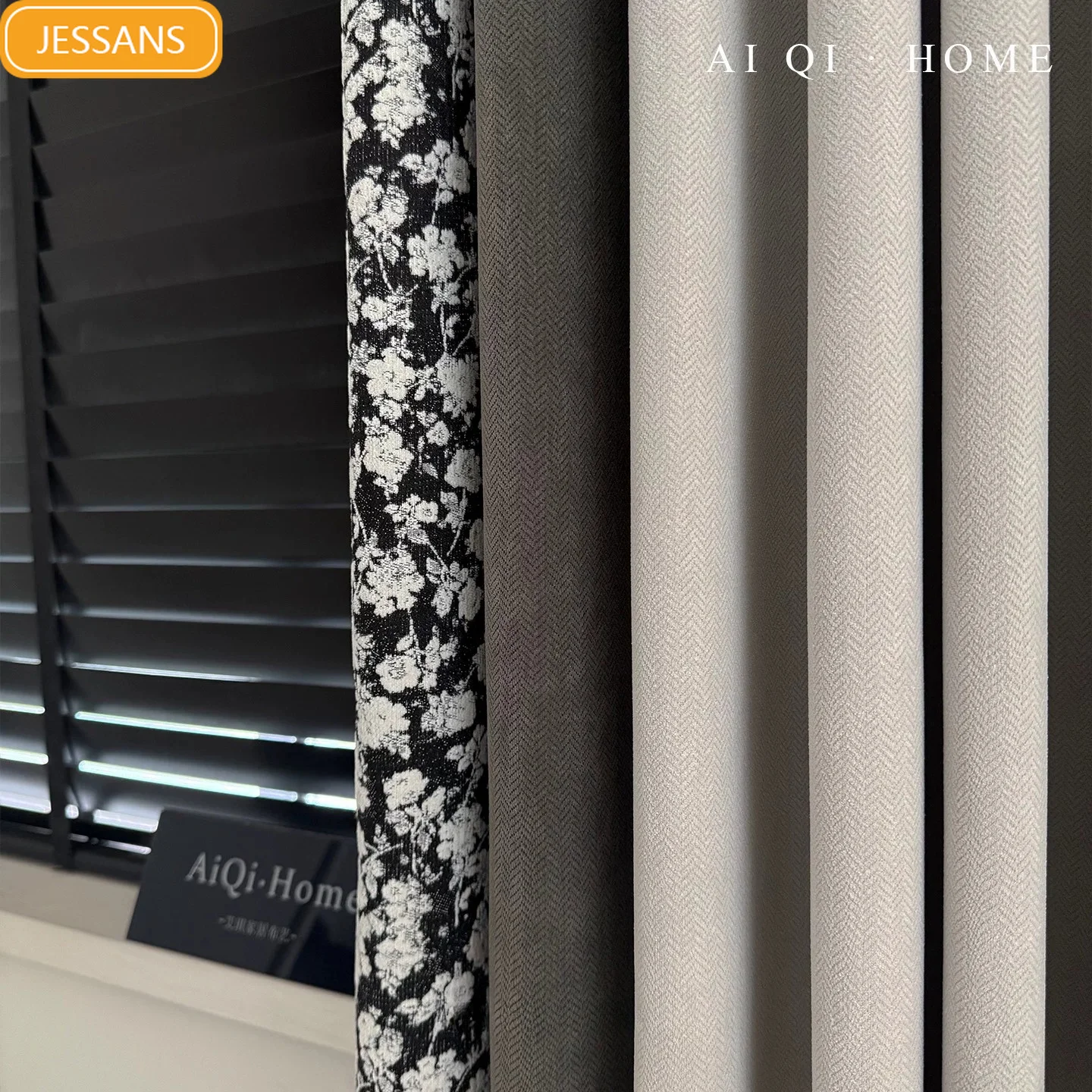 Simple Black and White Gray Splice Chenille Jacquard Blackout Curtains for Living Room Bedroom French Window Customized
