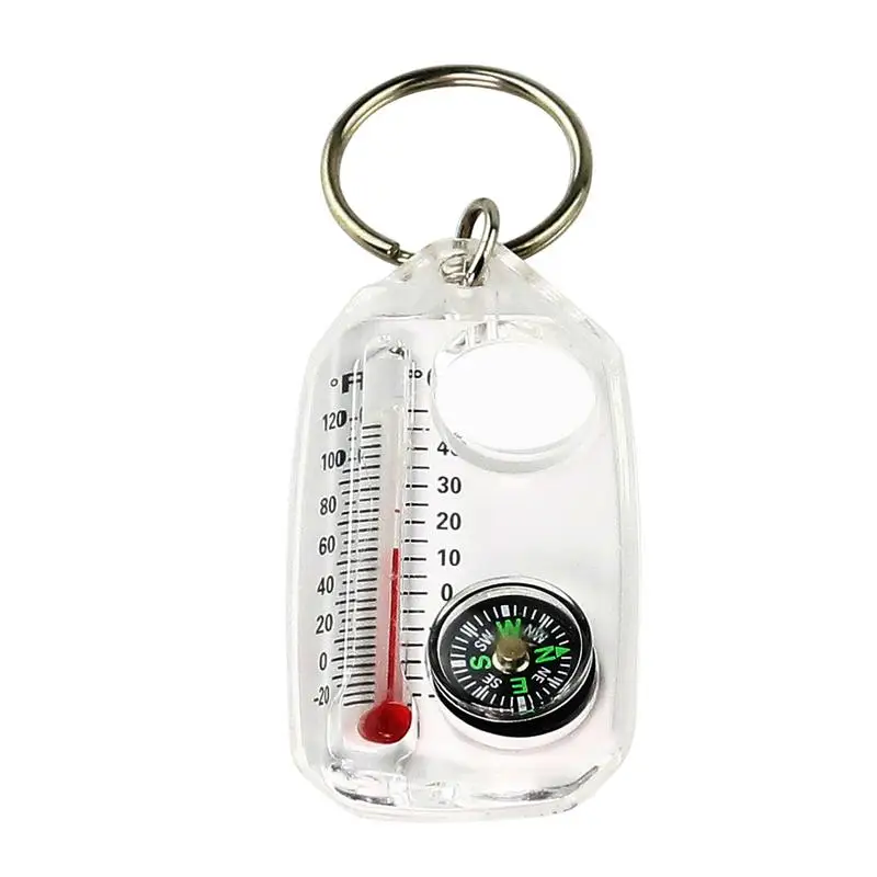 Small Compasses Thermometer Keychain Mini Pocket Sized Keyring Gear for Camping Hiking Backpacking Survival Emergency