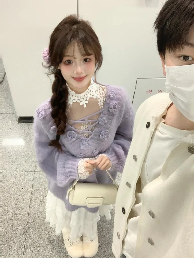 하라주쿠 루즈 풀오버 스위트 니트웨어 우아한 빈티지 Y2k 서브컬쳐 스웨터 그런지 미학 니트 코트 패션 의류