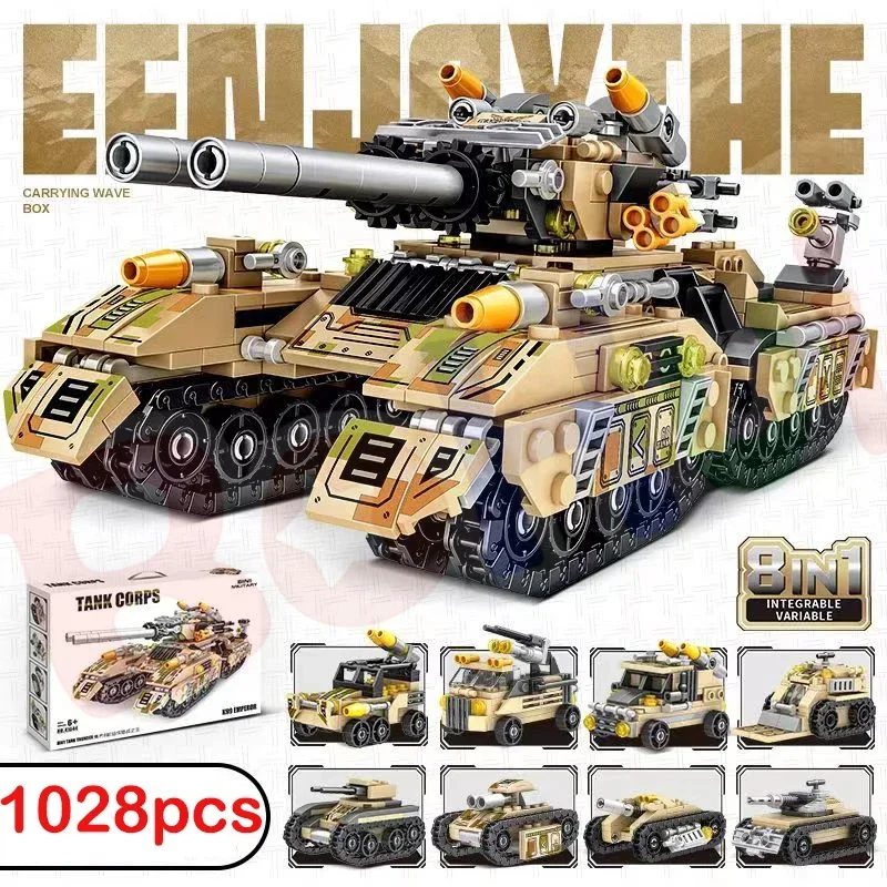 WW2 Military Vehicle Tank 8in1 Airplane Truck Model DIY Bricks Kids Building Blocks Construction Toys Gifts for Boys Adult 2024