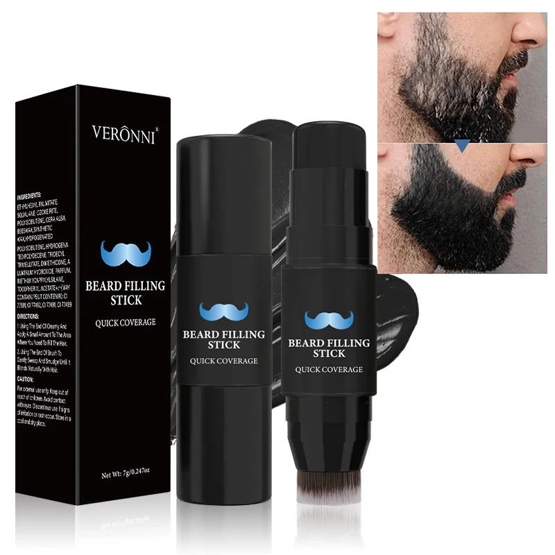 VERONNI Barra Retocadora de Barba de 4 Colores – Doble Punta con Cepillo para Difuminar, Cobertura Instantánea para Huecos y Canas, Larga Duración