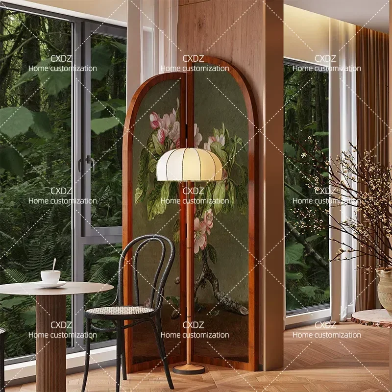 Foldable Solid Wood Screen Partition Classical Peach Blossom Branch Design Room Divider Entrance Shelter Bedside Decoration