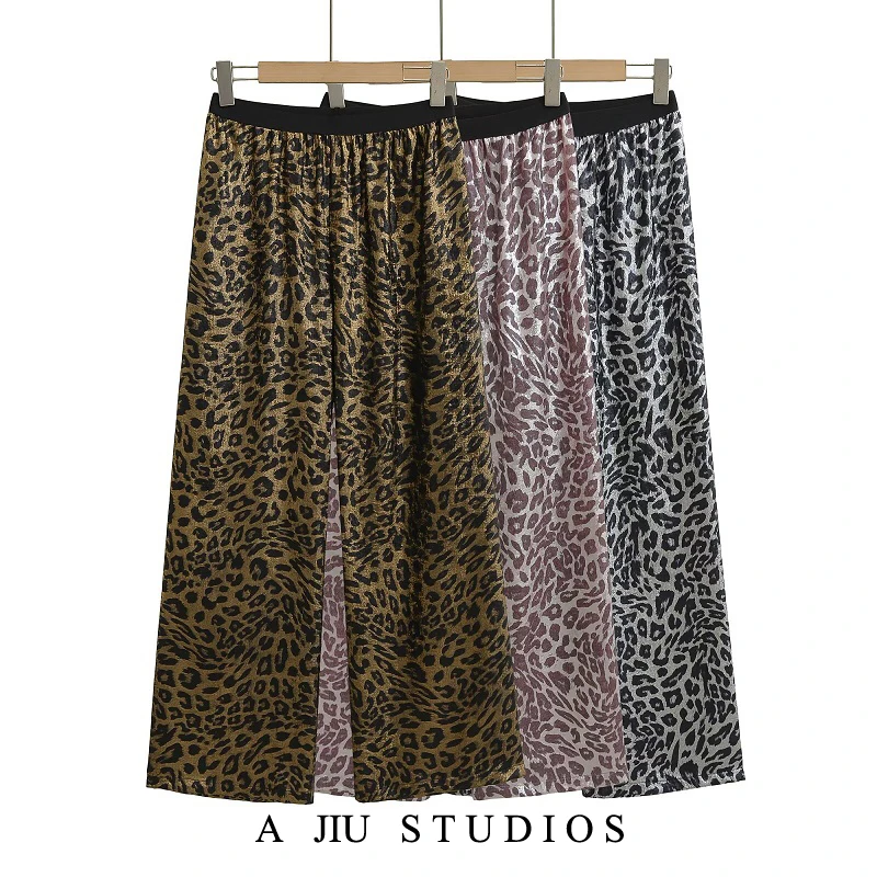 Modern Gold Emed American Retro Leopard Print Pantaloni a gamba larga Donna Estate Drappeggiato Versatile Vita alta Dimagrante Dritto...