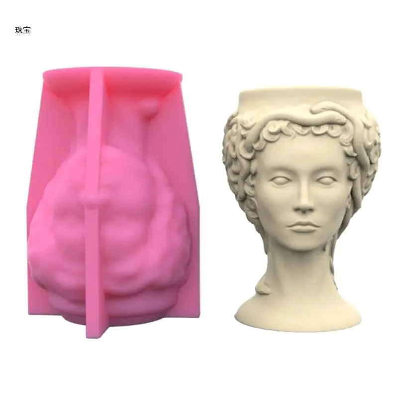 

X5QE Lady Head Concrete Silicone Pot Mold Succulent Flowerpot Clay Cement Plaster Molds DIY Home Garden Flower Pots Mould