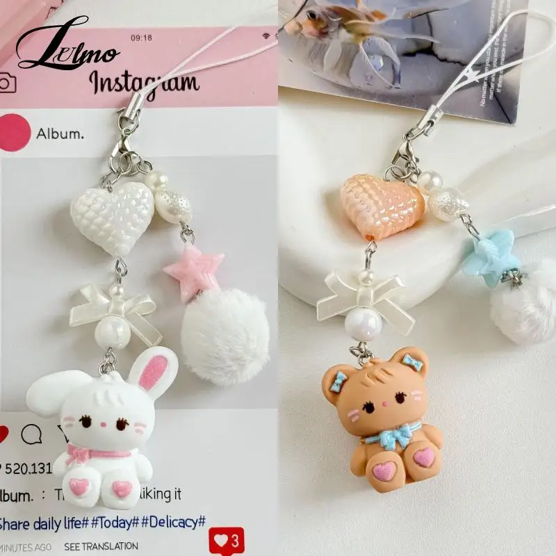 

1 шт., подвеска в виде милого кролика, котенка, медведя, брелок для ключей, пушистая шариковая бусина, цепочка для мобильного телефона XYun, анти-потерянный ремешок, кавайная сумка, подвеска, подарок