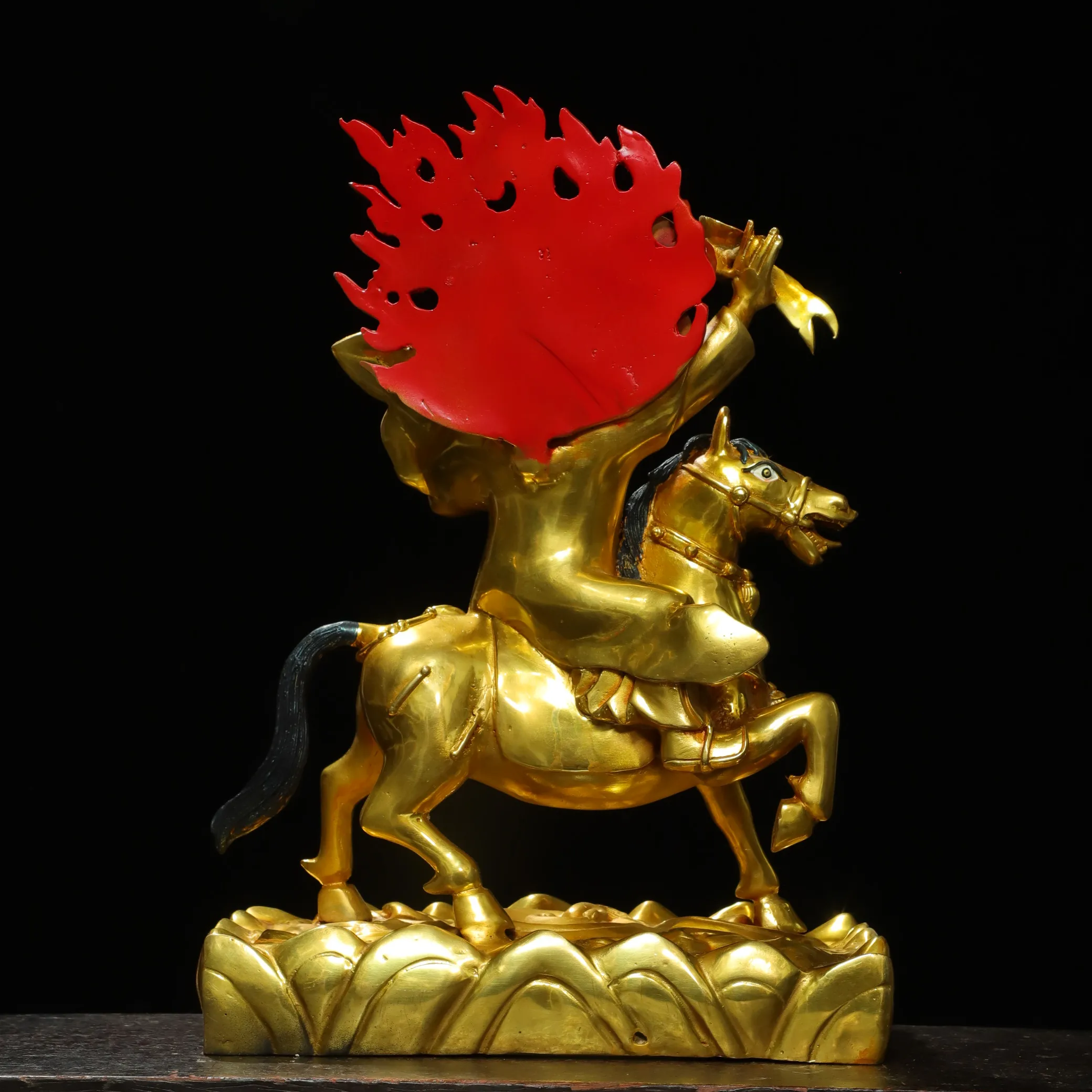 13 "مجموعة معبد التبت القديم البرونزية المذهبة رسمت الوجه بالدن لامو جبل يجلس بوذا الخلفية قاعة العبادة