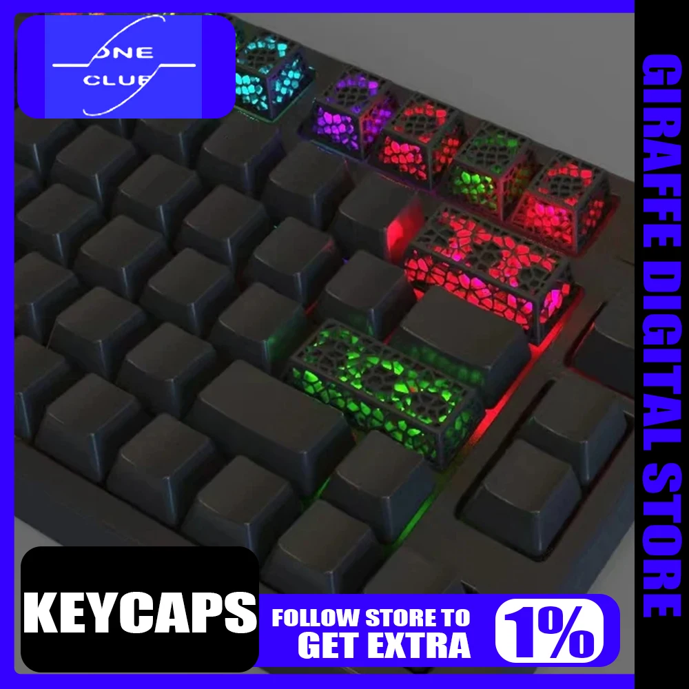 One Club Keycaps Grid Light Transparent Transmission Resin Keycaps Customized Mechanical Keyboard PC Gamer Accessories Gifts