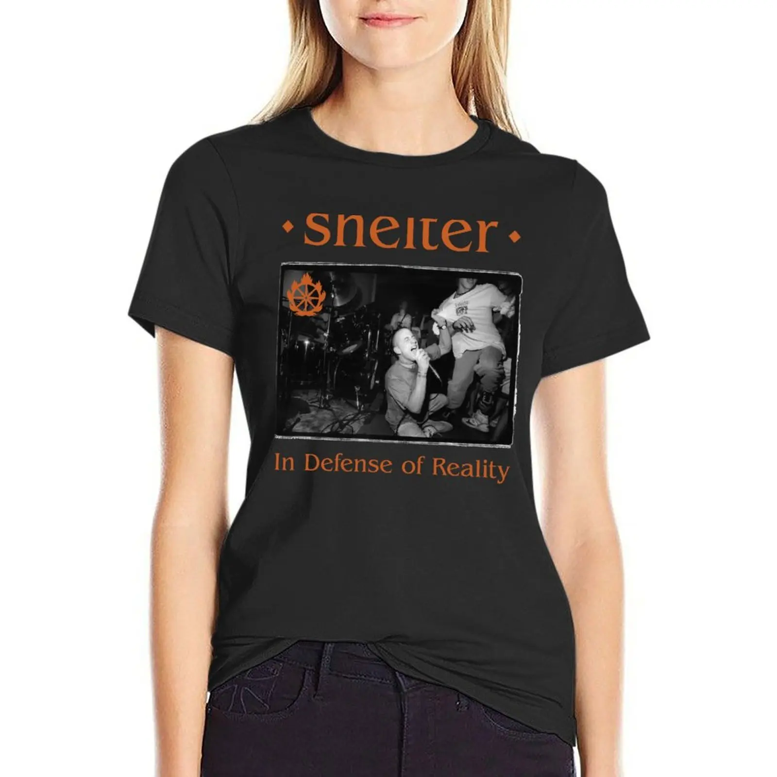 

Shelter In Defense of Reality T-Shirt Female clothing graphics blacks kawaii clothes tshirts for Women