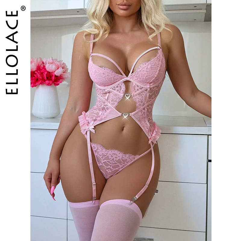 

Ellolace Sexy Lingеrie Set Stocking Love 18 Fancy Women Underwear Pink Fantasy Clothing Hot g-String Onlyfans Kit