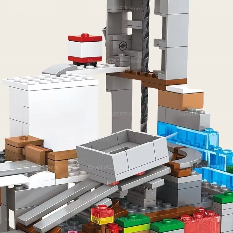 600PCS+ Building Village Tree House Waterfall Dig Mine Shaft Monster Railway Ore Car Building Blocks Toys For Kid Birthday Gifts