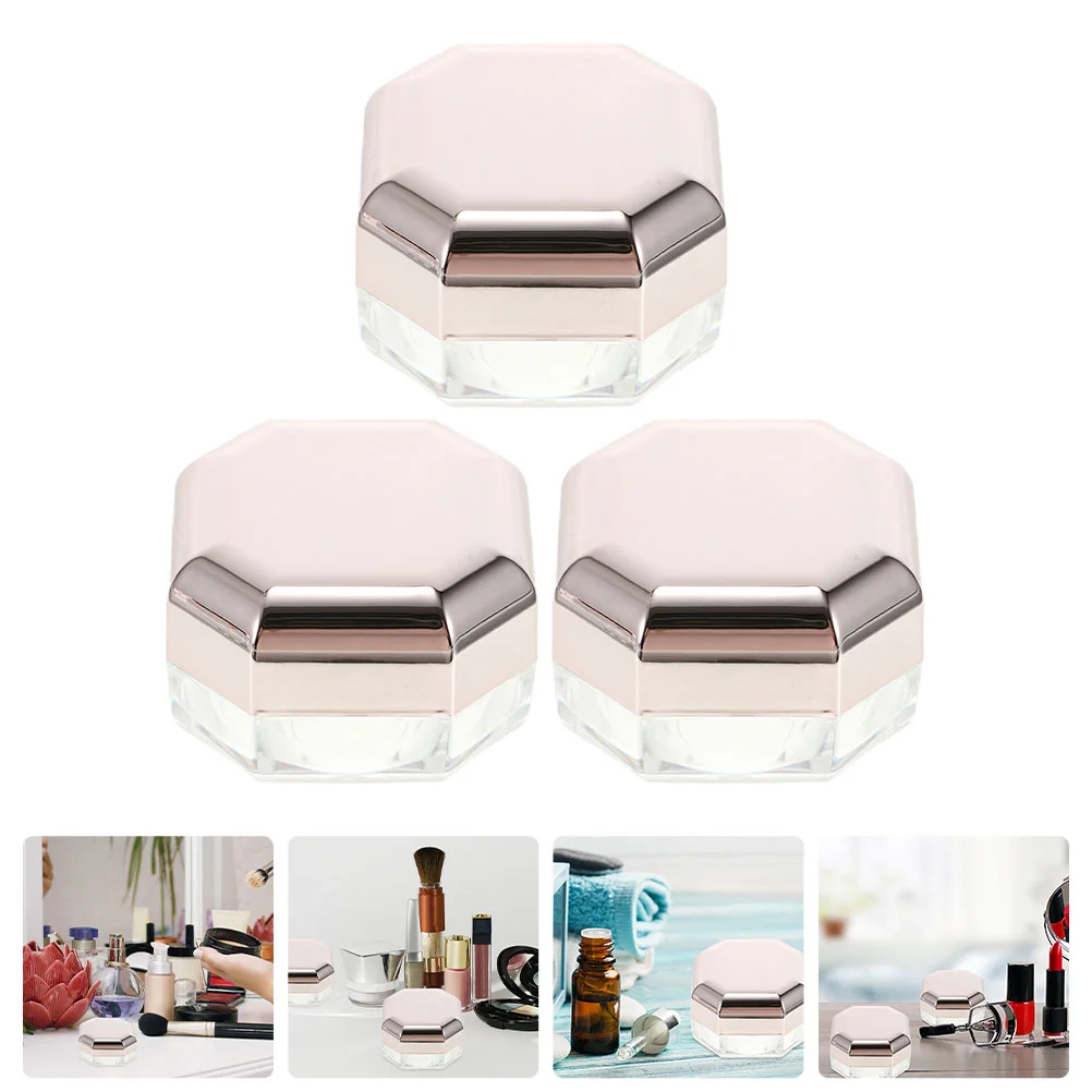 3 Pcs Powder Box Loose Cases Leak Sun Protection Makeup Holder Octagonal Shape Boxes Women Supply Woman Gloss