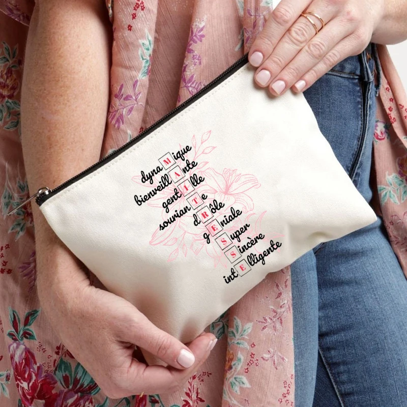 Teacher Theme Women Makeup Bag Maitresse Inspired Cosmetic Case with French Style Design Educational Motif Wallet Work or School