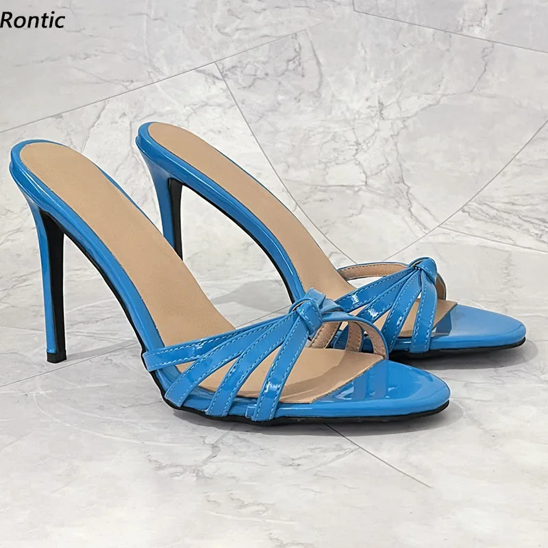 

Rontic Handmade Women Summer Slingback Sandals Beautiful Knot Sexy Stiletto Heels Round Toe Sky Blue Party Shoes US Size 5-20