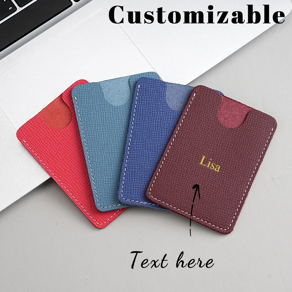 Customized Name Leather Slim mini Card Case for Bus Card Protection Leather Cover for ID Card Card Holder