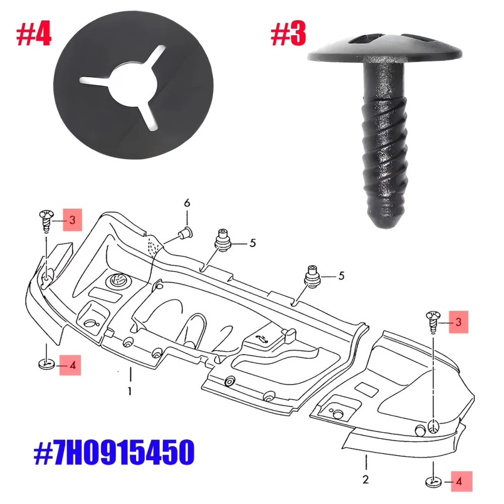 10 Stück für VW T5 Volkswagen Golf T5 Transporter LT Scheinwerfer Motor Batterie Kühlergrill Abdeckung Schrauben 7H0915450 Innenraumzubehör – Detail 3