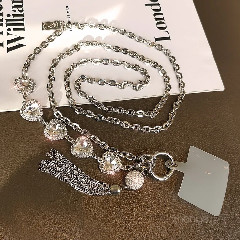 Mobile Phone Lanyard Rhinestone Tassel Pendant Long Crossbody Hanging Rope Hanging Neck Clip Style Phone Case Universal Lanyard