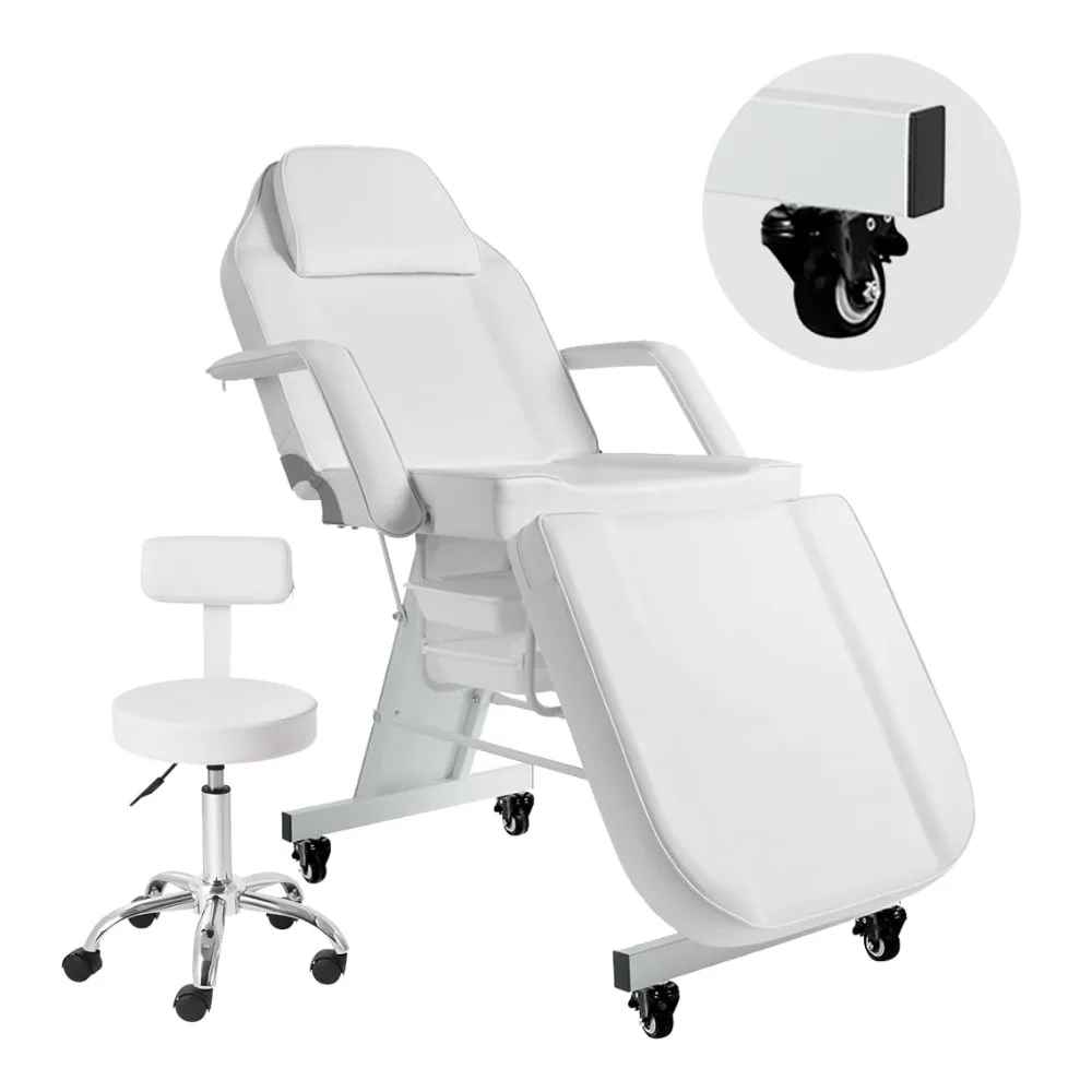 Adjustable 73in Portable Tattoo Spa Facial Bed with Wheels & Stool for Esthetician Massage Custom