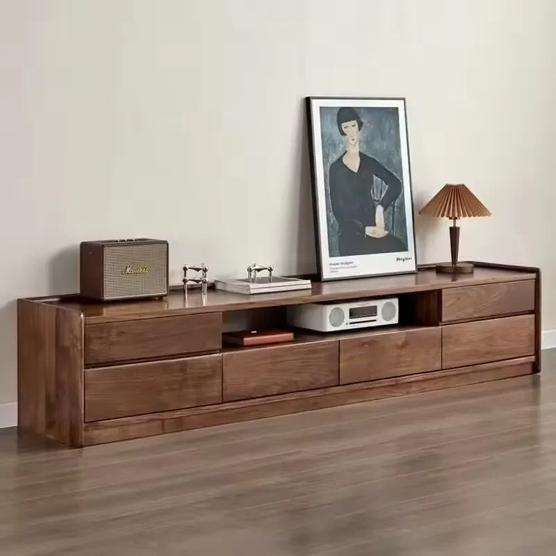 Nordic Walnut Color TV Cabinet High-end Home Usage Solid Wood Living Room Floor Cabinet With Drawer Storage Cabinet