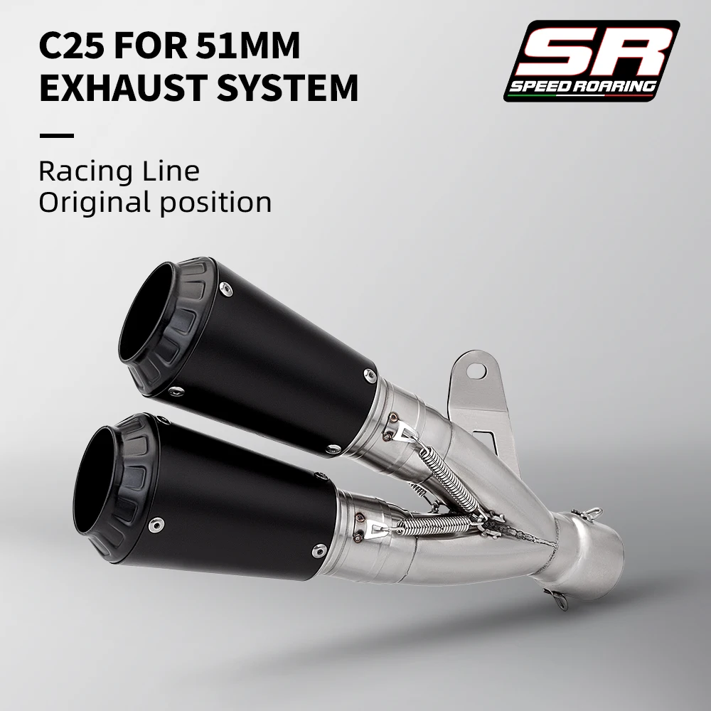 51mm Motorcycle Exhaust Pipe Modified Muffler Double Holes For R25 R3 MT09 ZX4R R6 NC700 CBR500 Z400 Z750 c14 CBR1000 ADV350