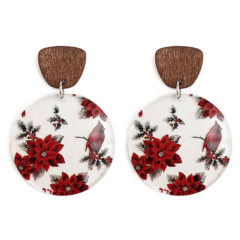10pairs/lot Earrings Women Acrylic Floral Snow Christmas Printing Ear Clip
