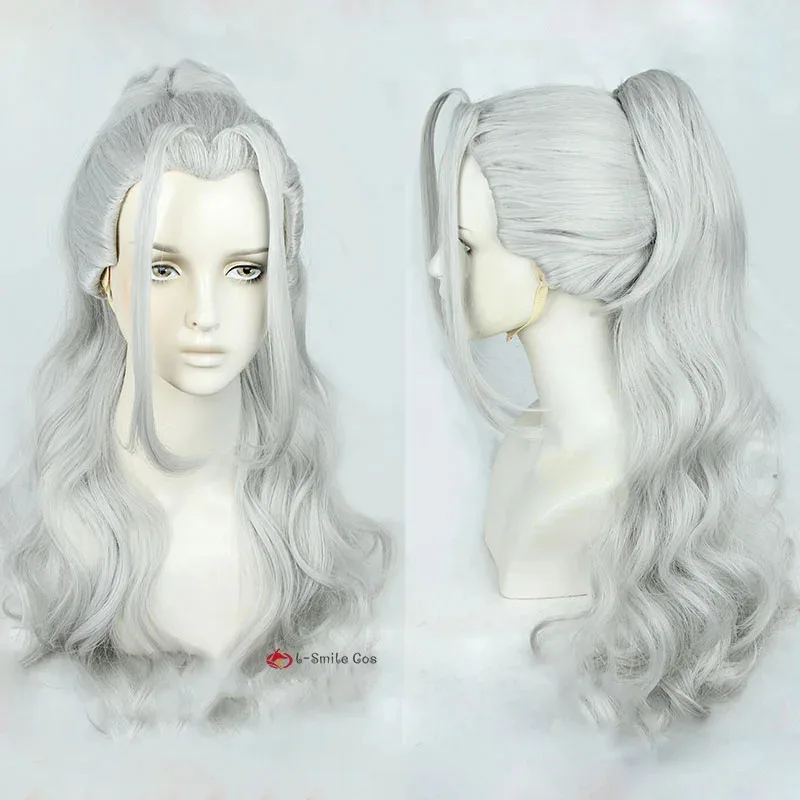 

Ran Nagisa Wig Game ES Cosplay Wigs Silver Gray Long With Ponytail Clips Heat Resistant Synthetic Hair Anime Wig