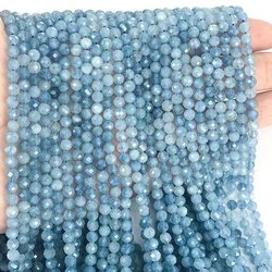 2024 New Natural Small Particle Faceted Aquamarine Loose Round Beads 2/4MM For Jewelry Making DIY Bracelets Necklace Accessories
