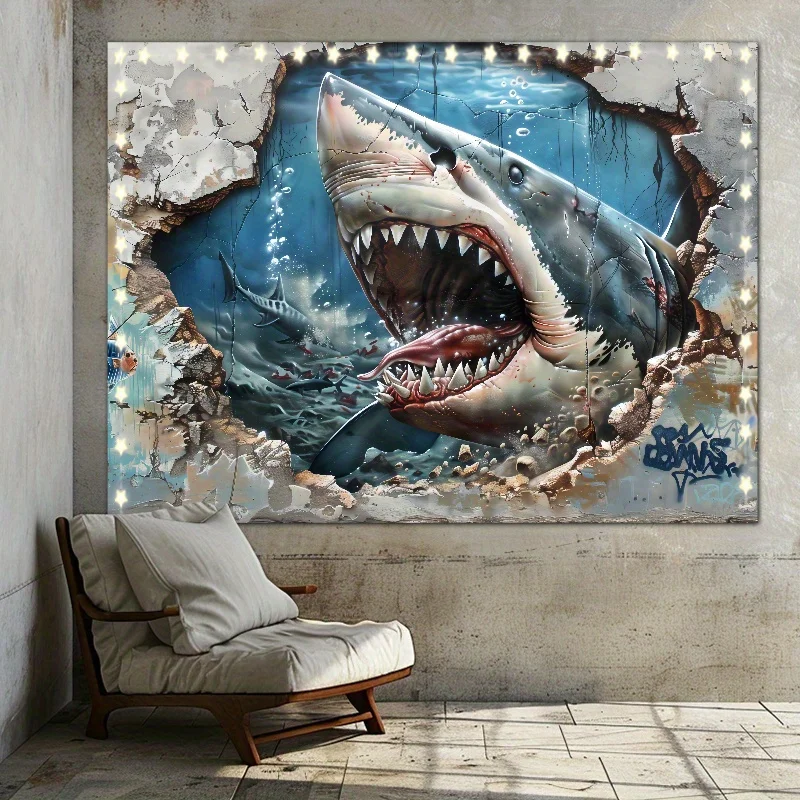 قطعة واحدة من نسيج خلفية سمك القرش العملاق في أعماق البحار، نسيج مزخرف بنمط خلفية البحر الكبير المموج #4