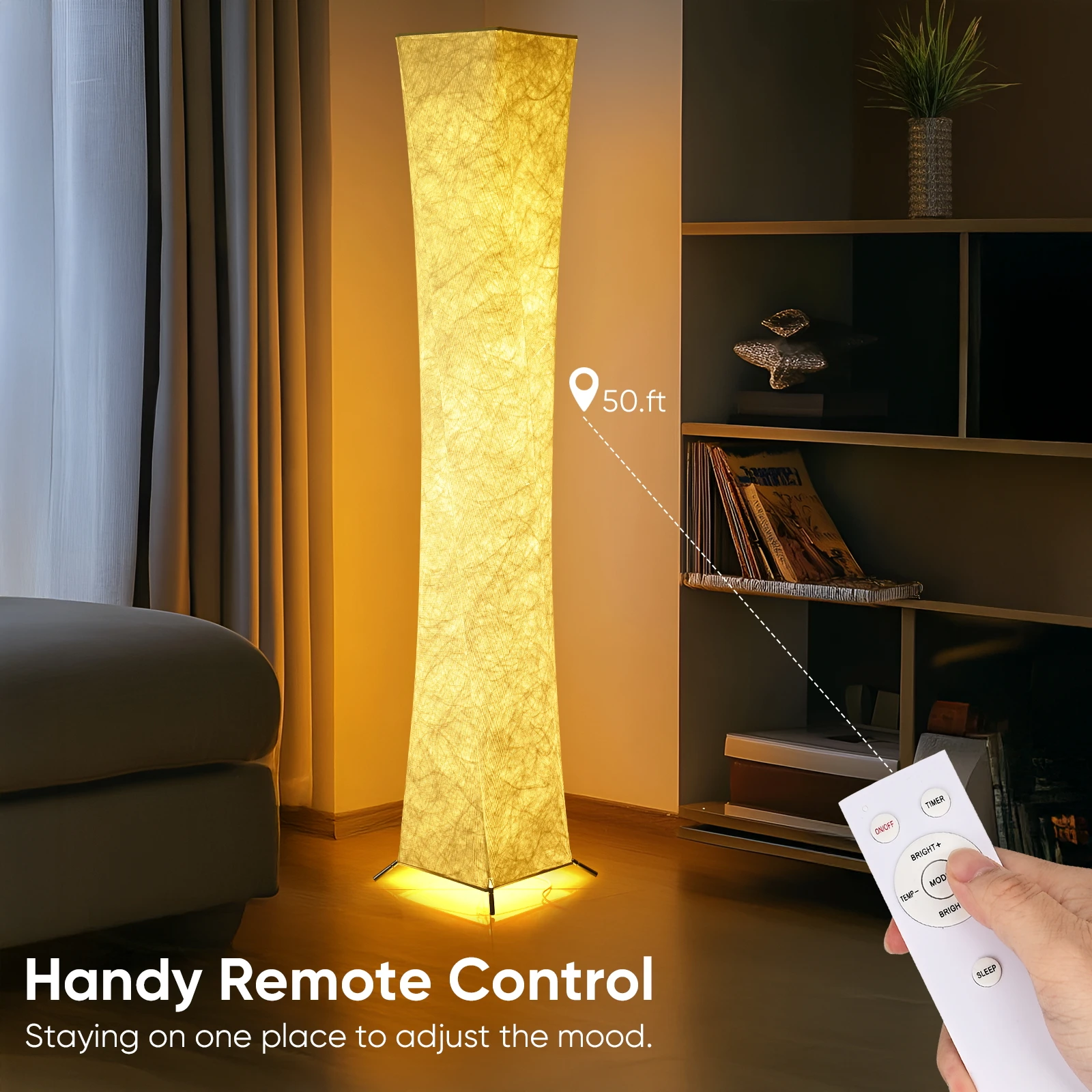 مصباح أرضي خفيف ناعم، 52 بوصة تصميم بسيط حديث ضوء دافئ نحيف 3000K LED Tyvek قماش الظل مصباح قائم لغرفة المعيشة Bedro