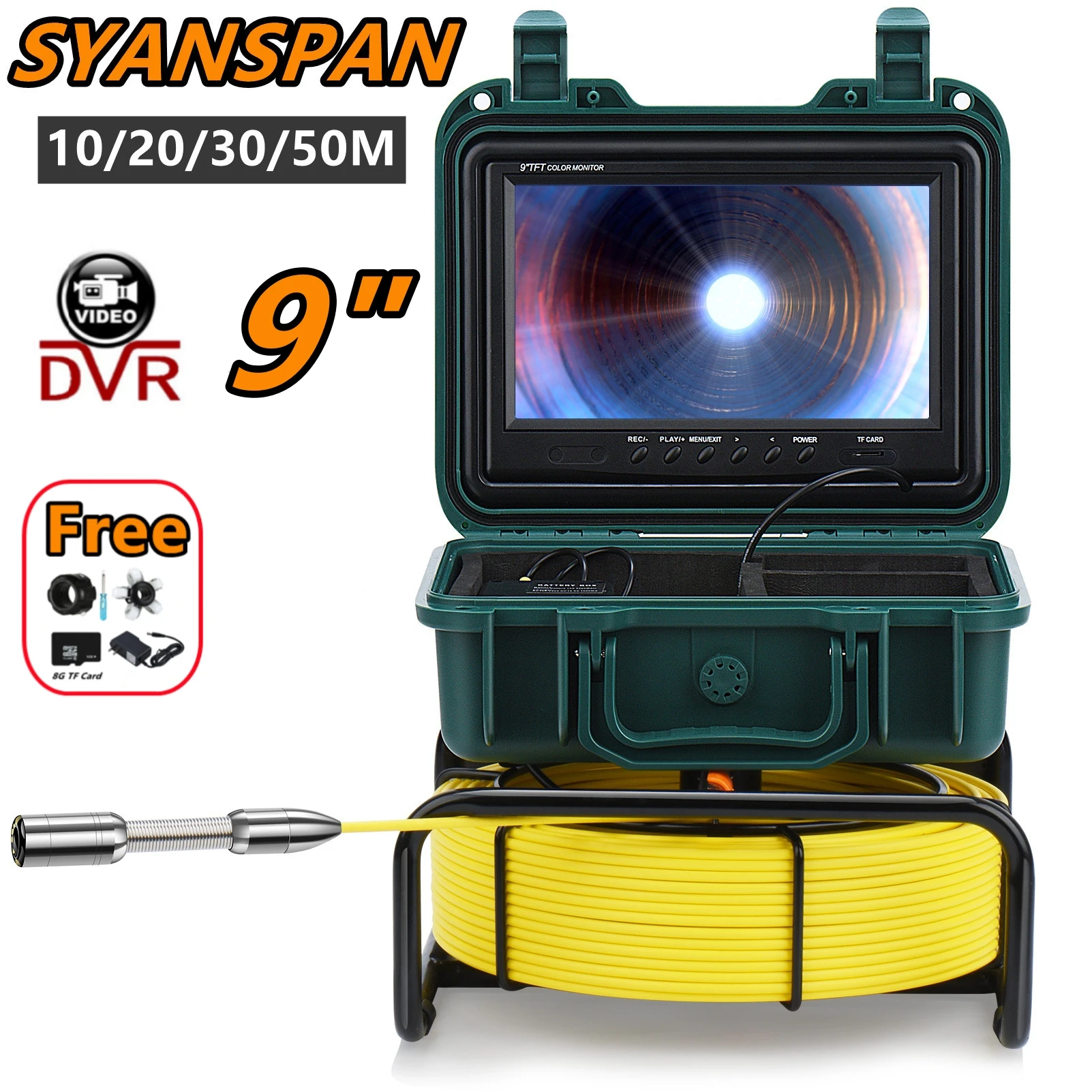 Imagem -01 - Câmera Industrial da Inspeção da Tubulação Encanamento do Esgoto Endoscópio Industrial Dvr Cartão de 8gb Ip68 mm 10 m 20 m 30 m 40 m 50m 9 camera industrial da inspecao da tubulacao encanamento do esgoto endoscopio industrial dvr cartao de 8gb ip68 mm 10 m 20 m 30 m 40 m 50m 9 01
