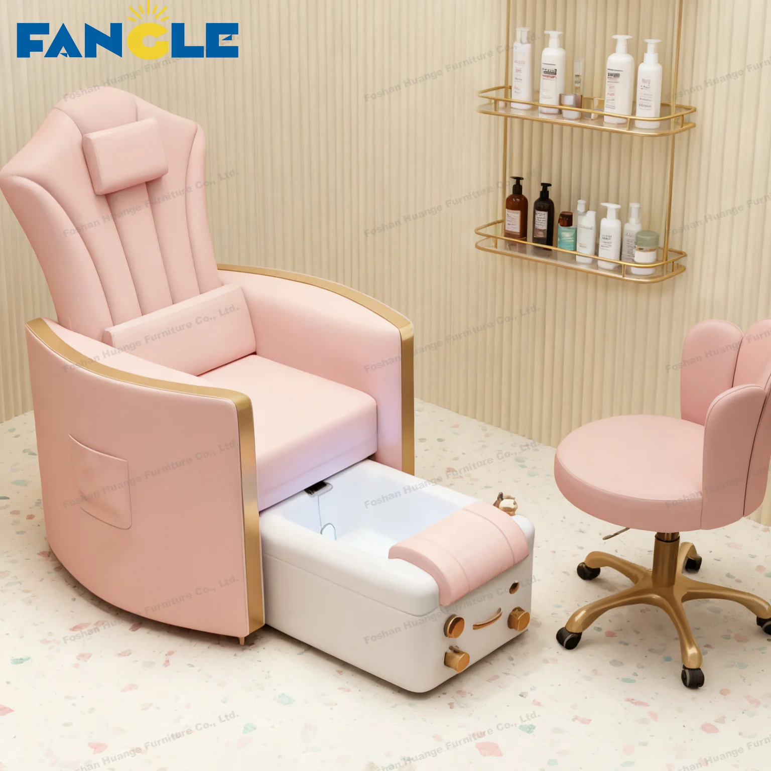 Luxury Hot Sale Led Light Pink Salon Reclining Manicure Chair Electric Foot Pedicure Spa Chair Without Pipes