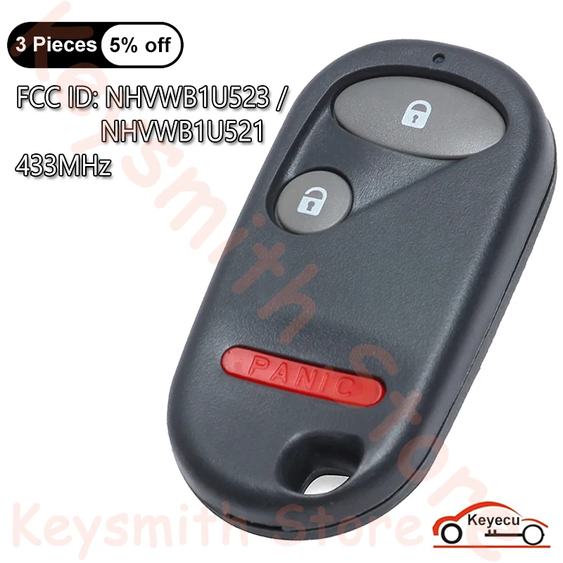 

KEYECU 2+1 3 Buttons Keyless Entry Remote key For Honda NHVWB1U521 433Mhz For Civic 2001 2002 2003 2004 2005 NHVWB1U523 key