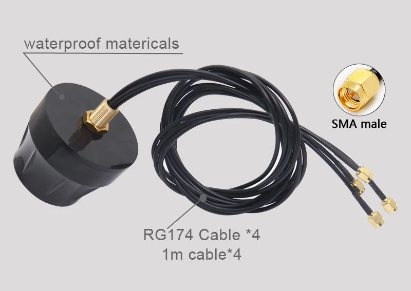 

Long range 5G 600~6000Mhz antenna combine antenna with RG 174 Cable 4x4 5G 4G waterproof Antenna with screw mounting