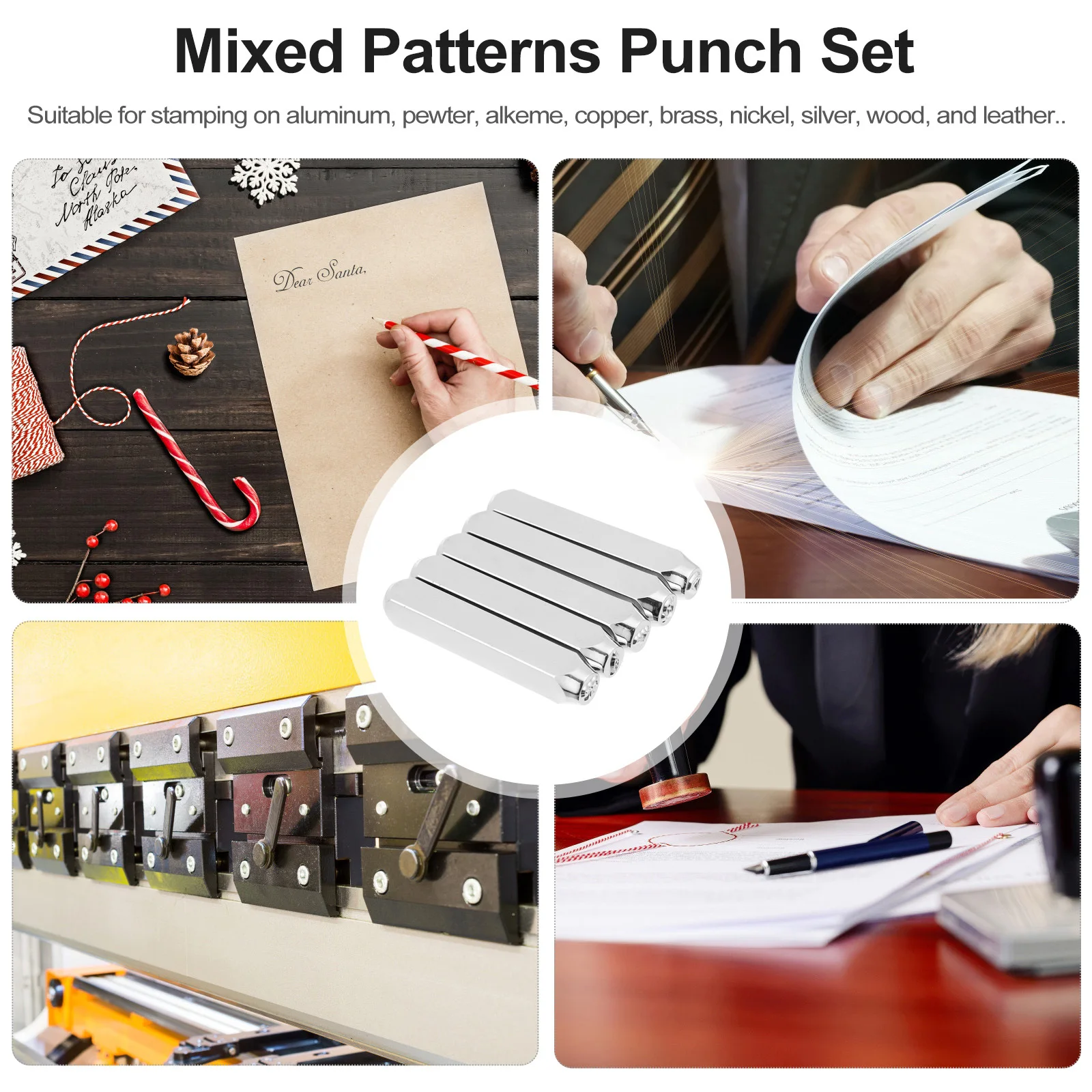 

5pcs Metal Stamping Set Electroplated Carbon Steel For Wood Jewelry Craft Diy Punch Tool Letter Symbol Stamp Engraving