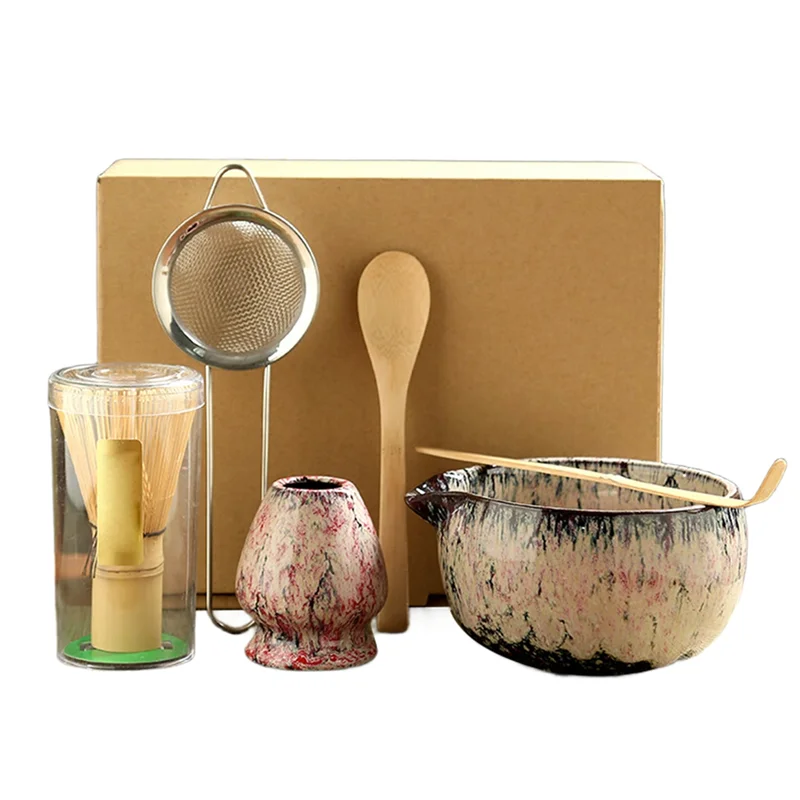 

ABWZ-6Pieces Japanese Matcha Tea Set Safe Bamboo Whisk Teaspoon Tea Sets Matcha Bowl Matcha Whisk Holder For Tea Lovers