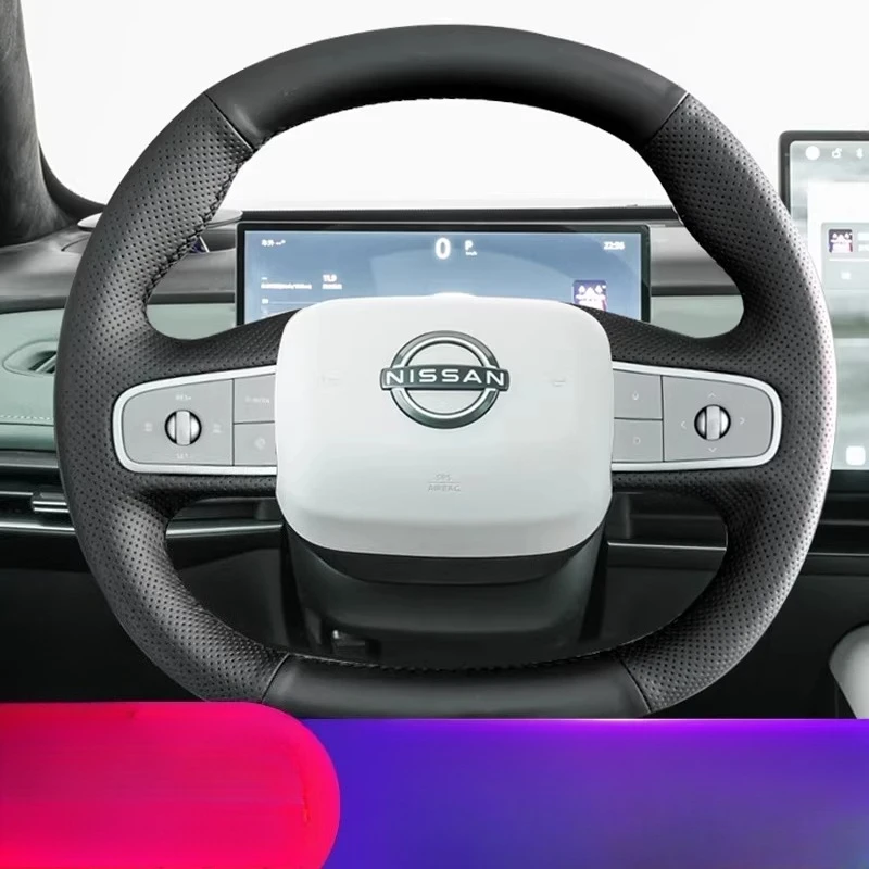 For Nissan N7 2025 2026 Hand Stitched non-slip Black genuine Leather Car Steering Wheel Cover
