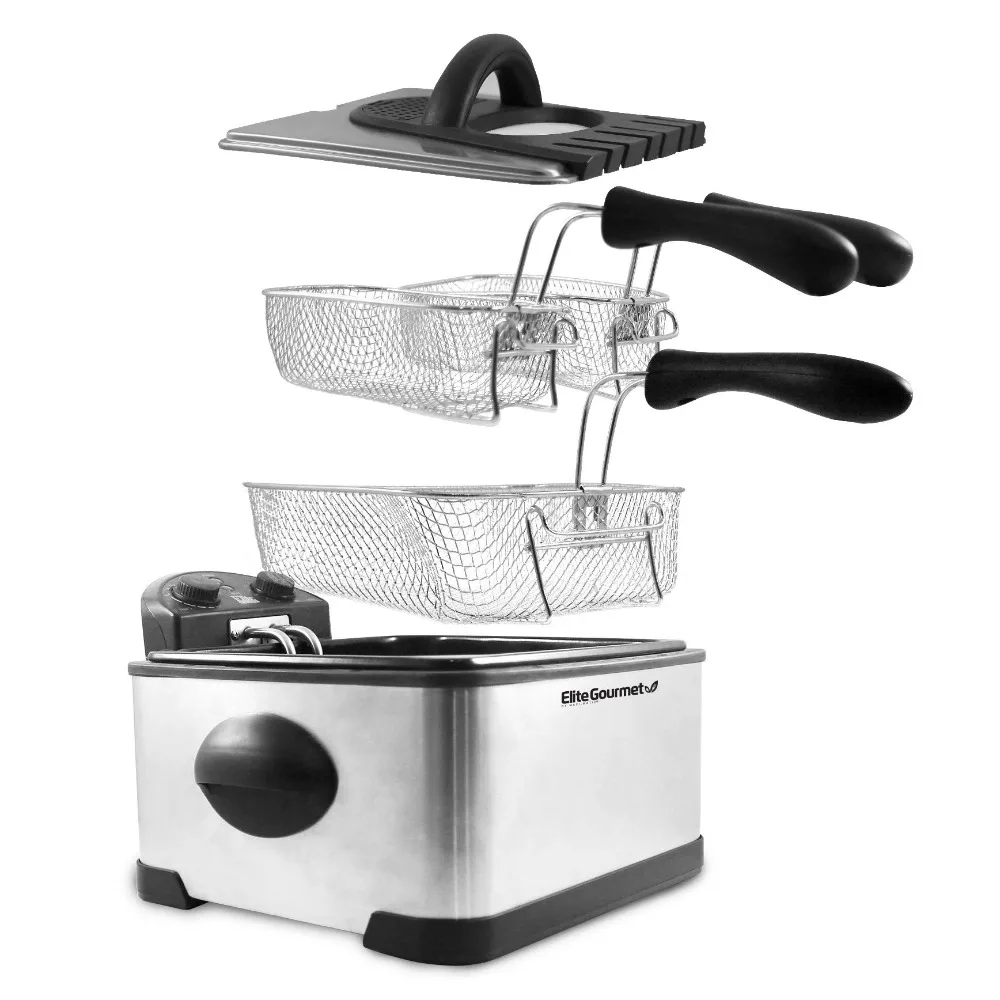 Electric Immersion Deep Fryer with 3-Baskets, Lid with Viewing Window and Odor Free Filter