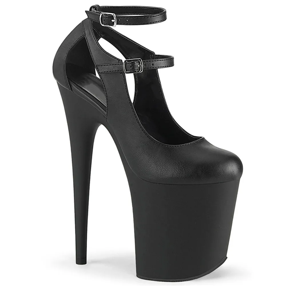 20cm nightclub pole dancing shoes, round head buckle sky high waterproof platform European and American catwalk single shoes
