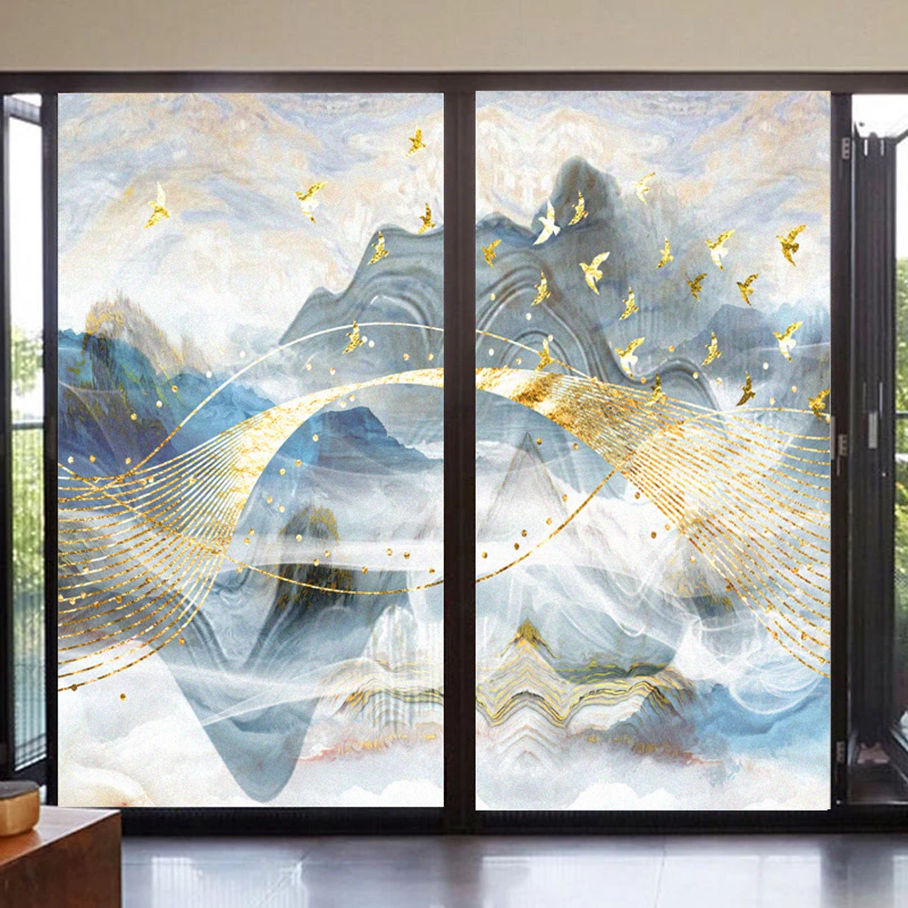 

Window Privacy Glass Film Modern Landscape Pattern Frosted Sliding Door Decoration Film Static Clings Non-Glue Glass Sticker