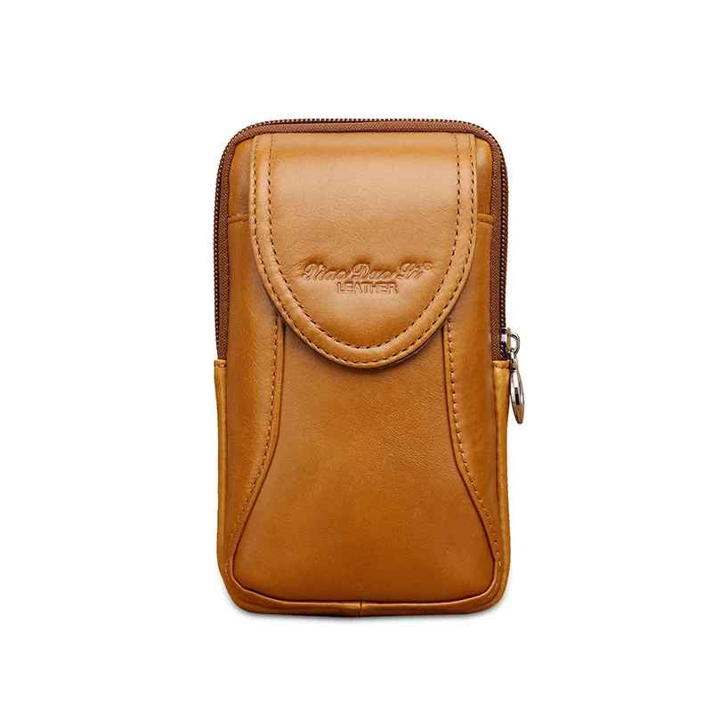 Men's leather waist bag Multi functional small bag Head leather 5.5 inch 6-inch mobile phone bag Belt waist bag image 5