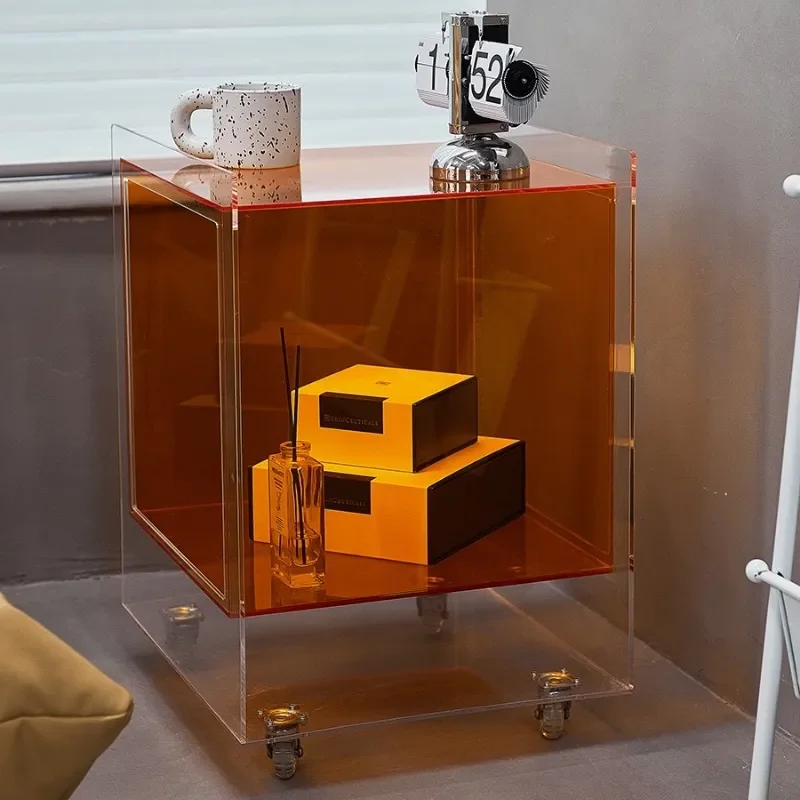 Modern Transparent Bedside Table No Assembly Required Small Nightstand for Bedroom Luxury Nordic Style Storage Cabinet Simple