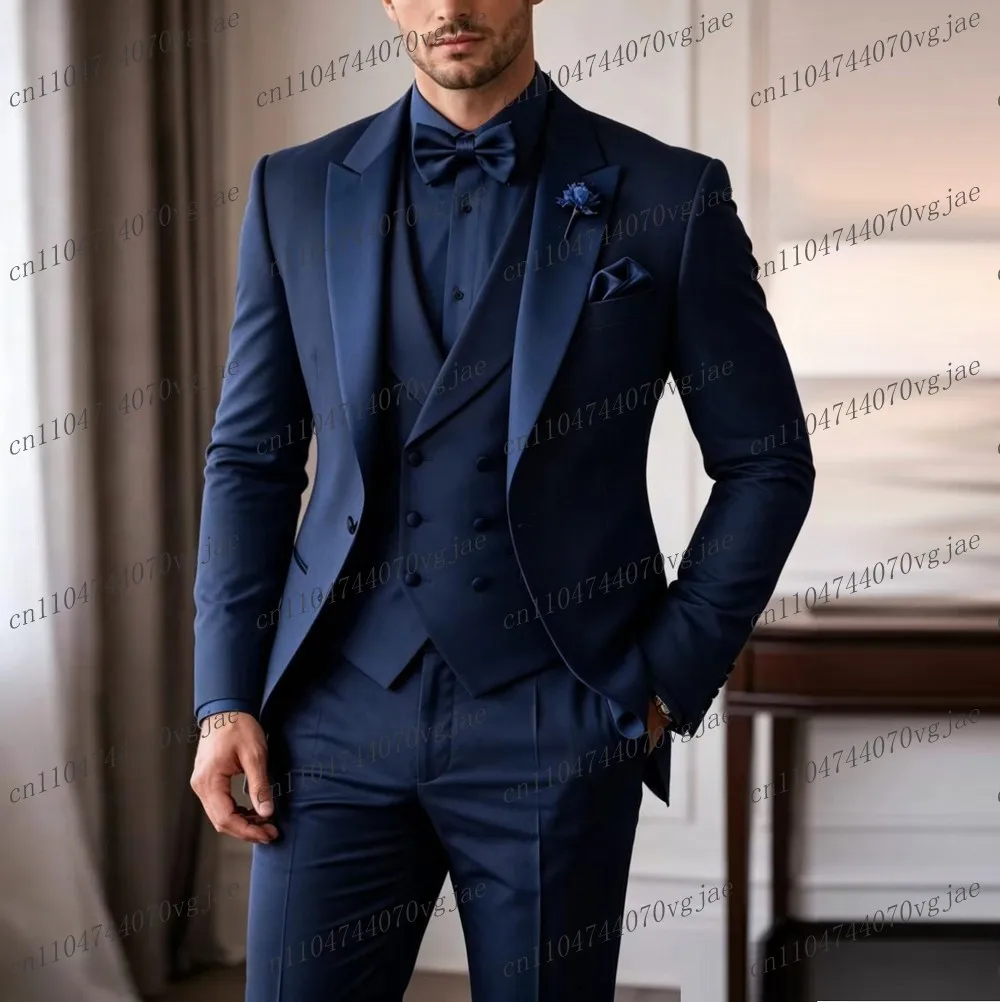 

Formal Occasion Navy Blue Men Suit Wedding Party Groom Groomsman Business Male Tuxedos Customize 3 Piece Set Jacket Vest Pants