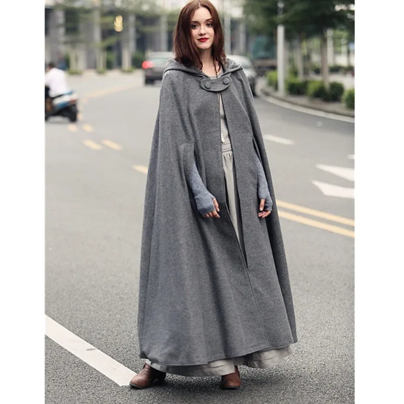 

European and American Five-Color Hooded Cape Long Halloween Cosplay Coat Woolen Overcoat Women