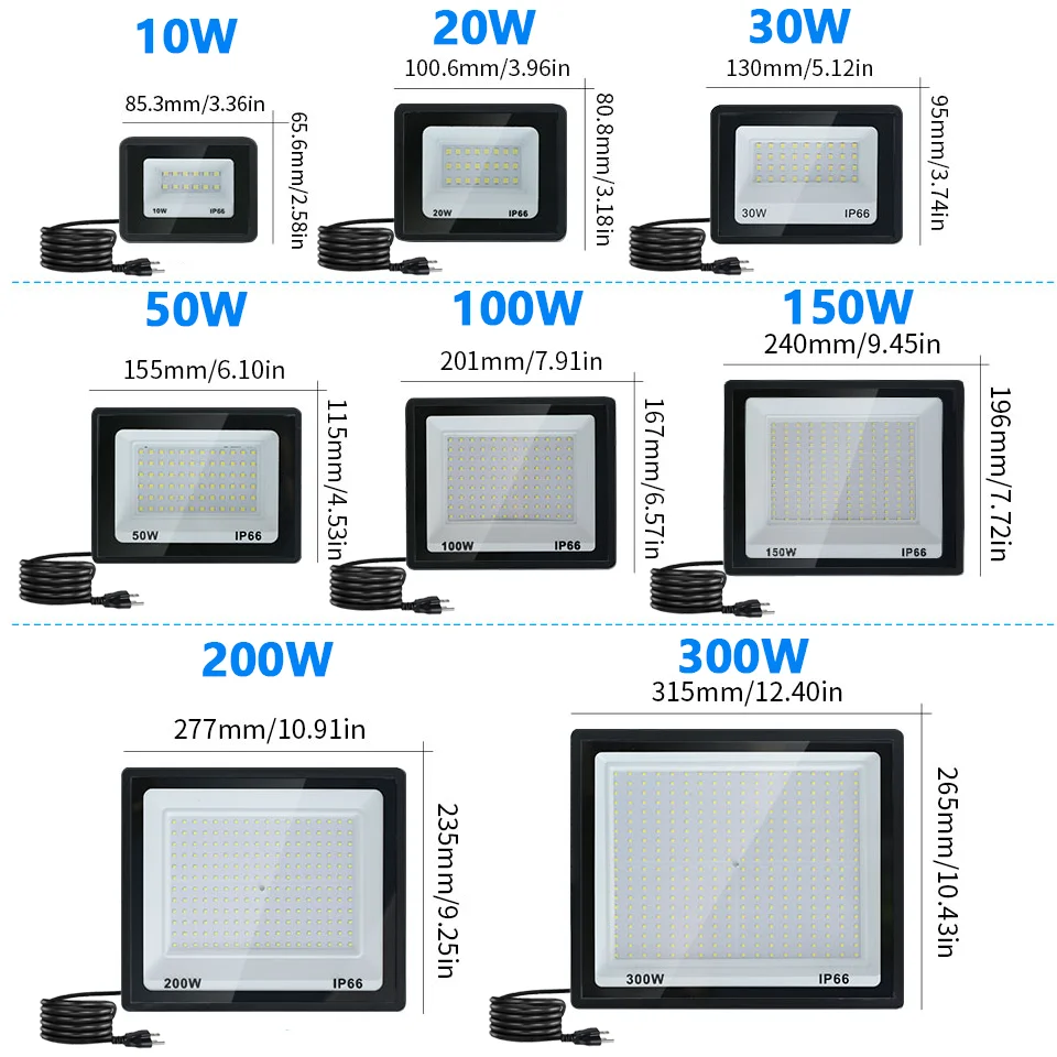 LED FloodLight With Plug Outdoor AC110V 10W 20W 30W 50W 100W Reflector Spotlight Street Light Wall Lamps Garden Lighting Focus