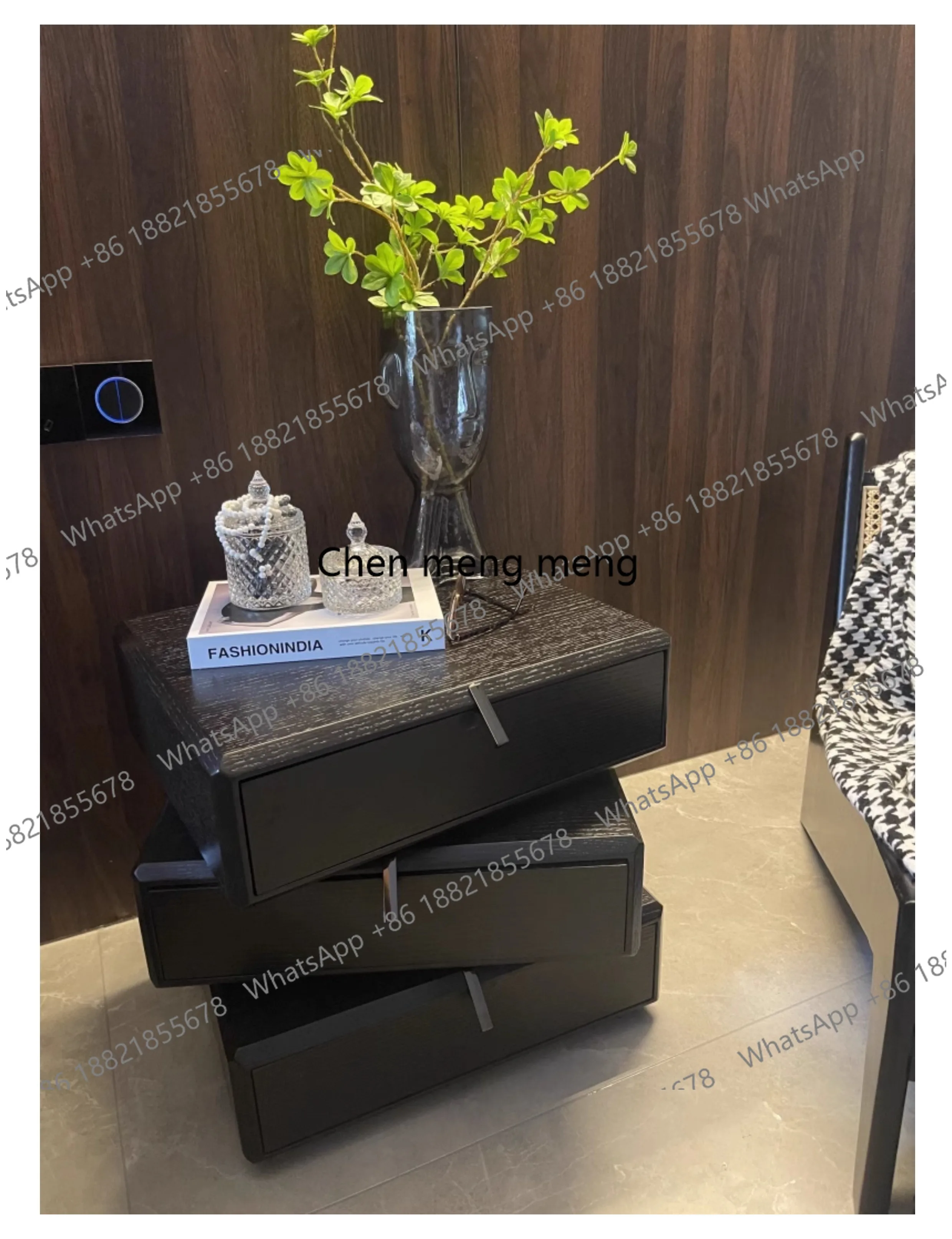 Rotating Black Bedside Table Storage Modern Living Room Side Nightstands Luxury Drawers Comodino Camera Letto Bedroom Furniture