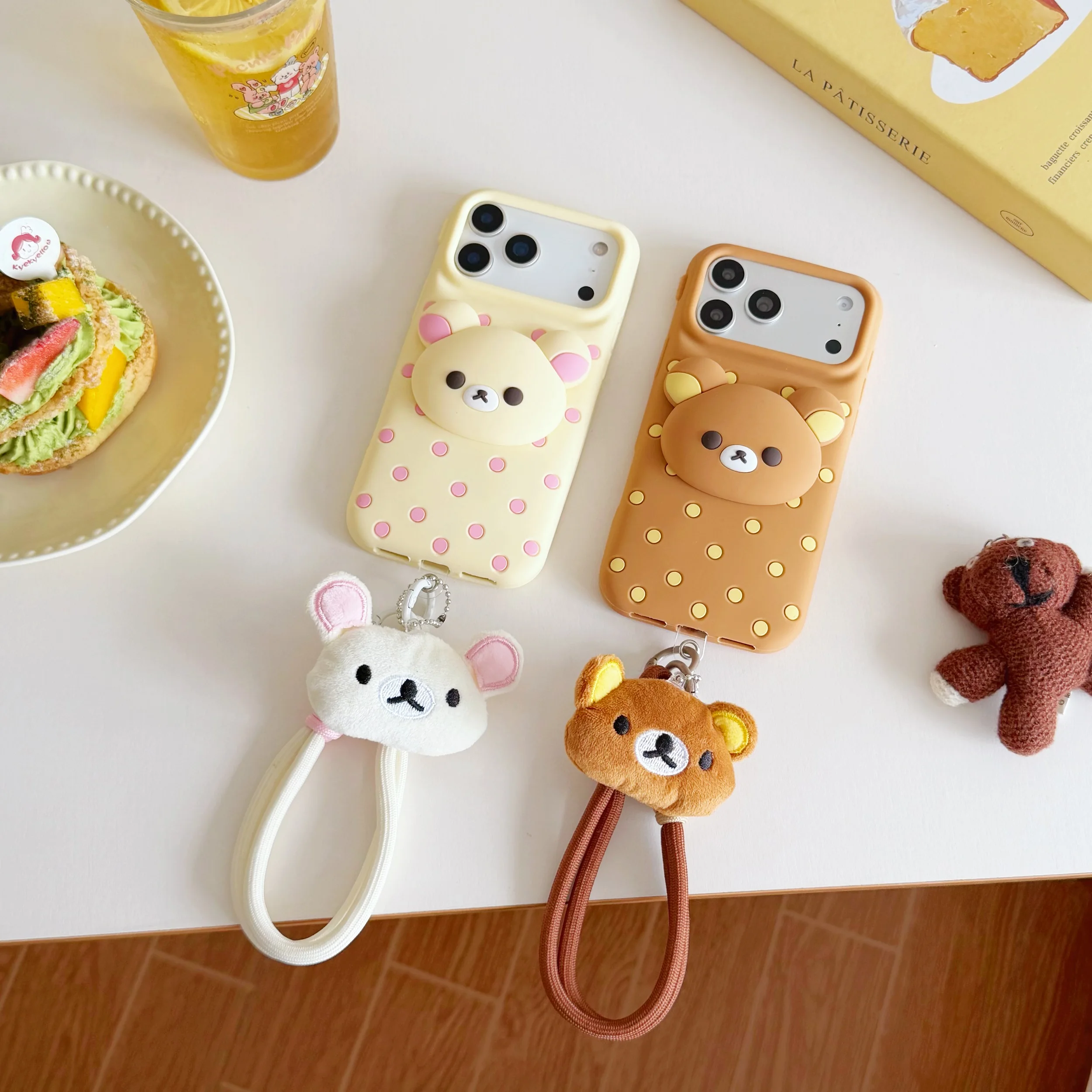 

3D Cartoon Cute Polka-dot Stand Bear Phone Case for iphone 17 Promax 16 15 14 13 Back Cover Gift
