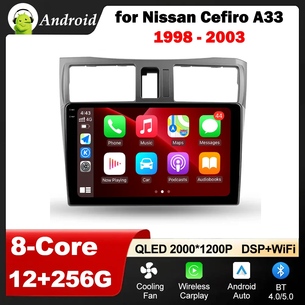 

GPS Navi for Nissan Cefiro A33 1998 - 2003 Car Radio Mulltmedia Player Android OS 4G Bluetooth QLED IPS Screen Auto Accessories