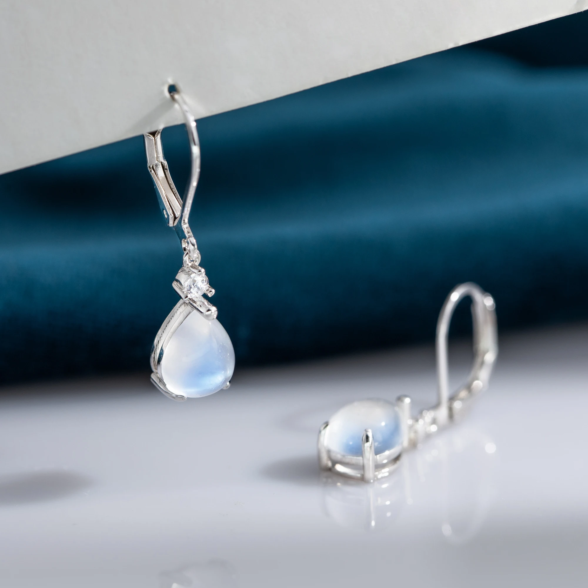 Natural Larimar/Moonstone Hoop Earrings For Women 925 Silver Plated Earrings Simple Fine Jewelry Bule Gemstone Classic Style view 5