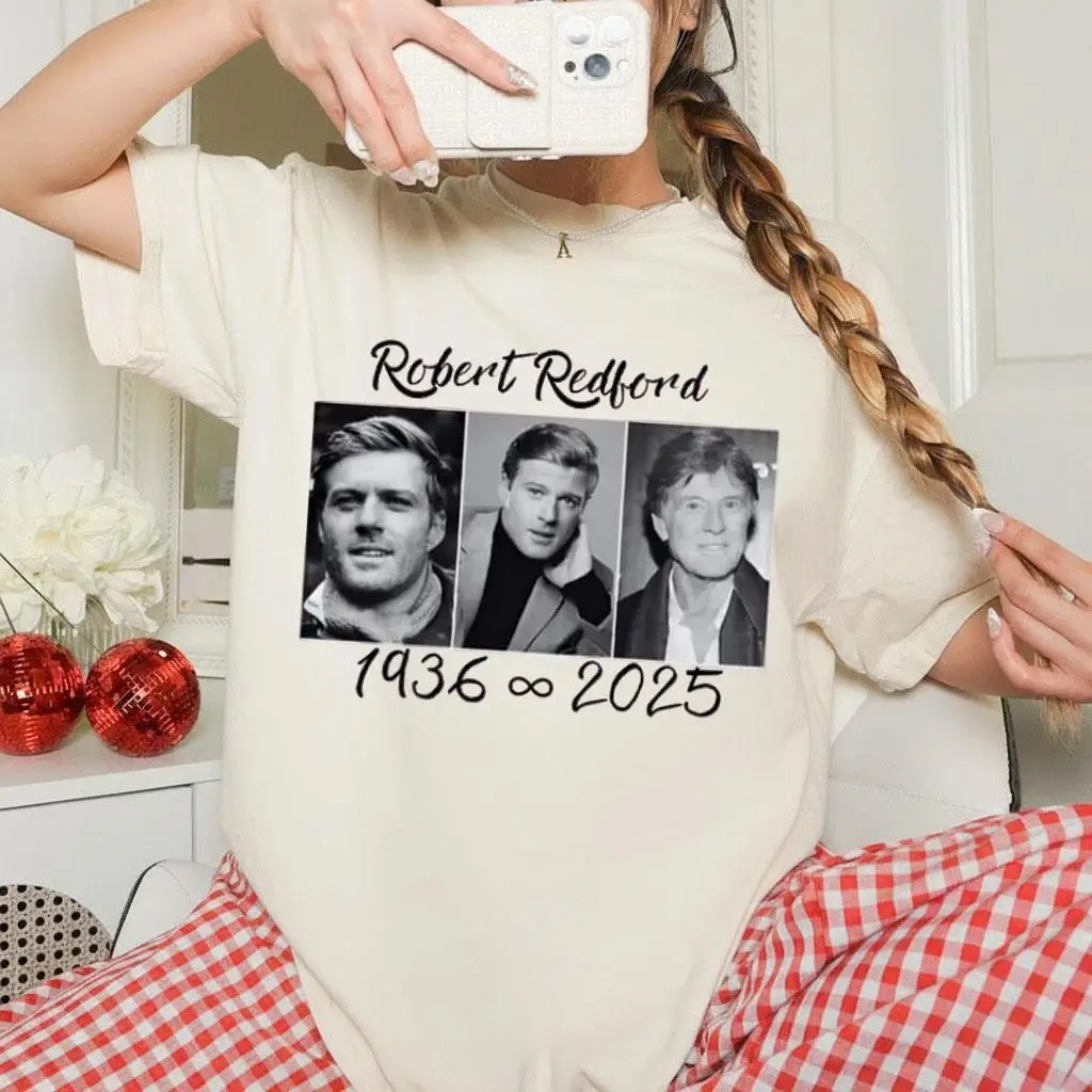 تي شيرت روبرت ريدفورد التذكاري 1936-2025 "الأسطورة لا ينتهي أبدًا" تحية الممثل إلى نجمة هوليوود نمط تي شيرت مروحة
