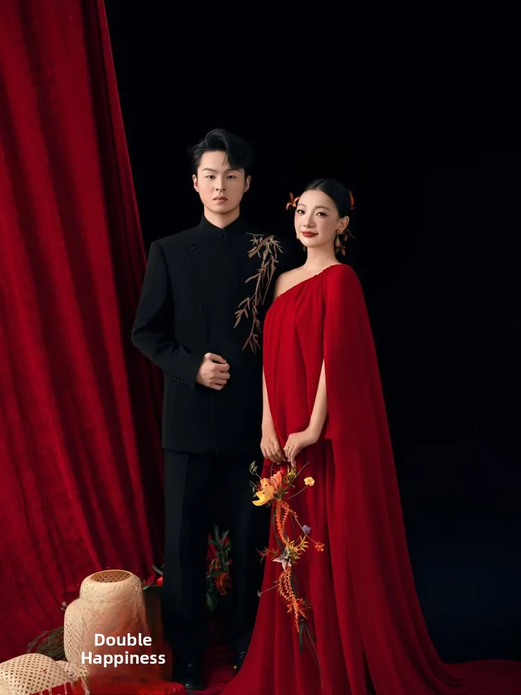 

Красное свадебное платье для фотосессий в студии: традиционная китайская вечерняя роскошная церемония, женское вечернее платье